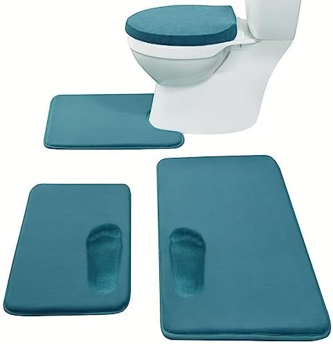 Madeals Memory Foam Bath Mat Set 4 Piece with Toilet Lid Cover and Combo Rug Sage Green