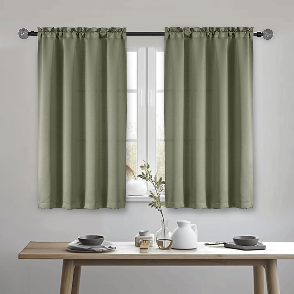 OWENIE Heidi Sage Green Curtains for Living Room 63 Inch Length 2 Panels Set, Light Filtering Solid Curtain for Bedroom, Rod Pocket Window Curtains & Drapes, 2 Pcs Each 40" W 63" L