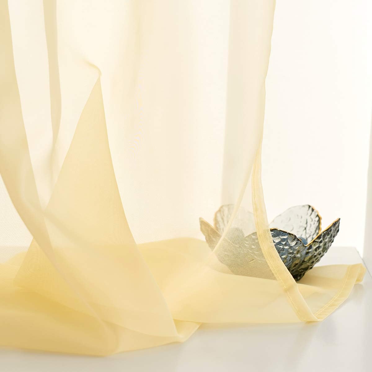 Light Yellow Sheer Voile Curtains Translucent Solid Color Window Treatment 63 Inch Length Panels Rod Pocket Light Yellow Sheers for Bedroom Living Room 2 Panels 52x63