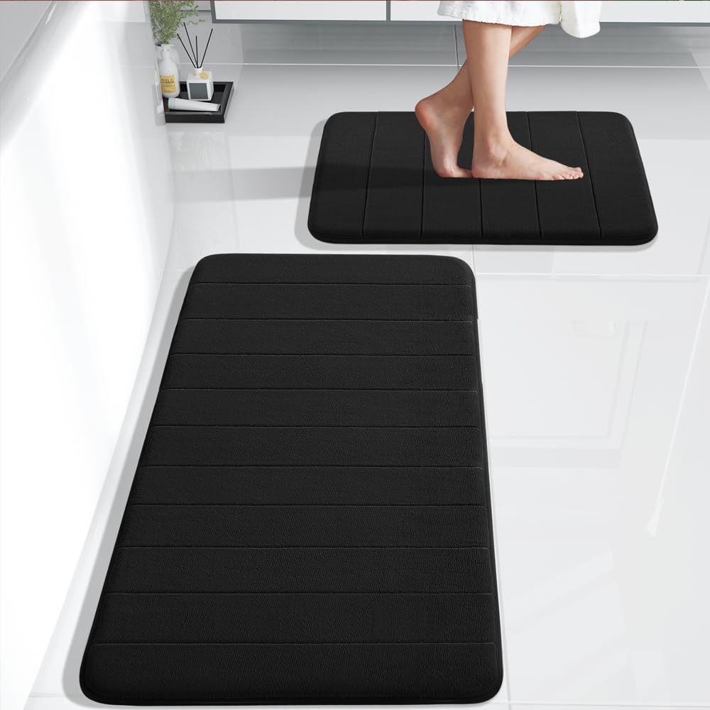 Yimobra Large Bath Mat Set 2 Piece- Super Soft Absorbent Quick Dry Memory Foam Bathroom Rugs, Machine Washable Non Slip Floor Carpet for Tub Shower & Double Vanity (17x24 & 44x24, Gray)