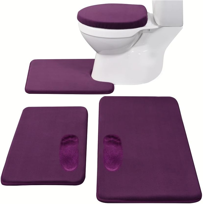 Madeals Memory Foam Bath Mat Set 4 Piece with Toilet Lid Cover and Combo Rug Sage Green