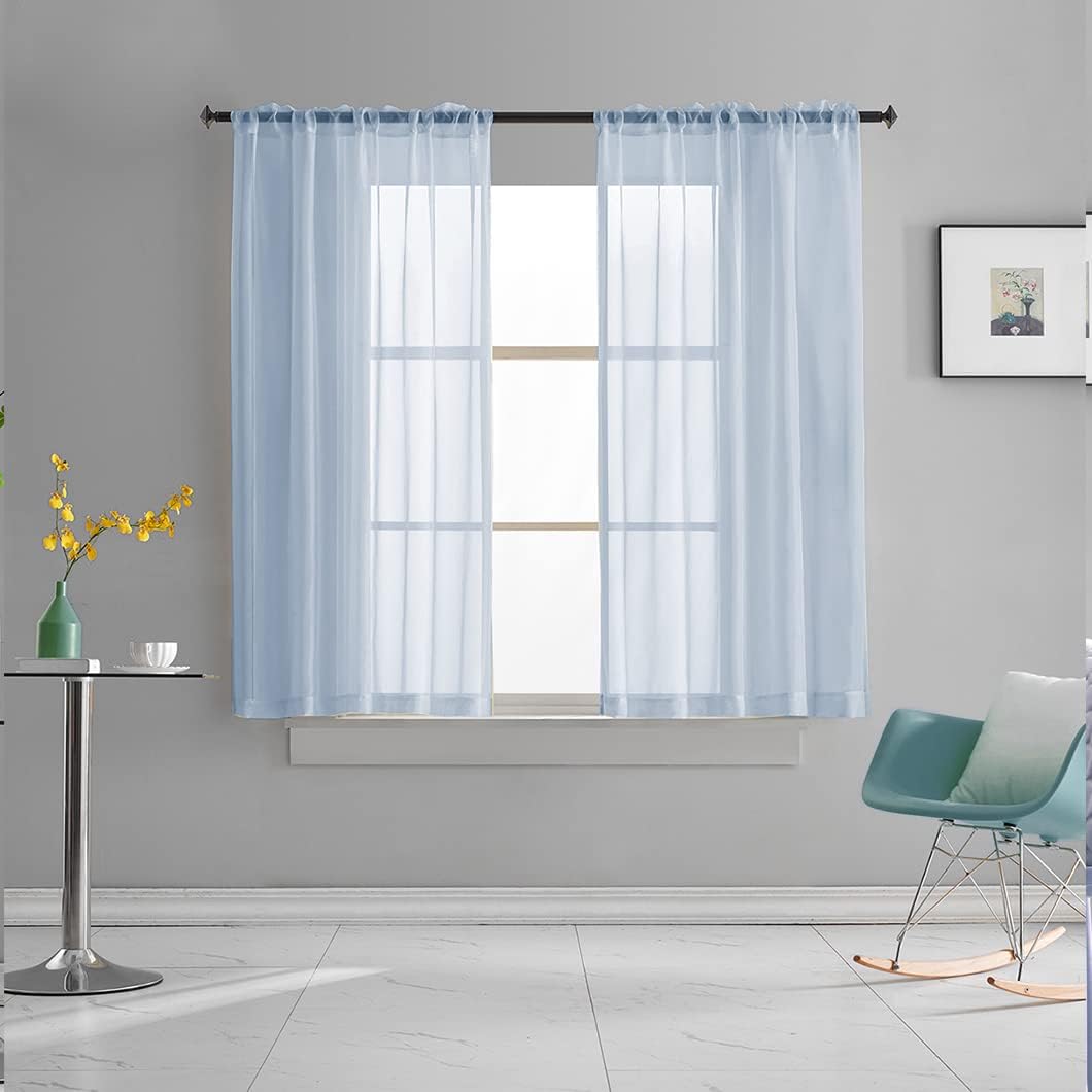 Light Yellow Sheer Voile Curtains Translucent Solid Color Window Treatment 63 Inch Length Panels Rod Pocket Light Yellow Sheers for Bedroom Living Room 2 Panels 52x63