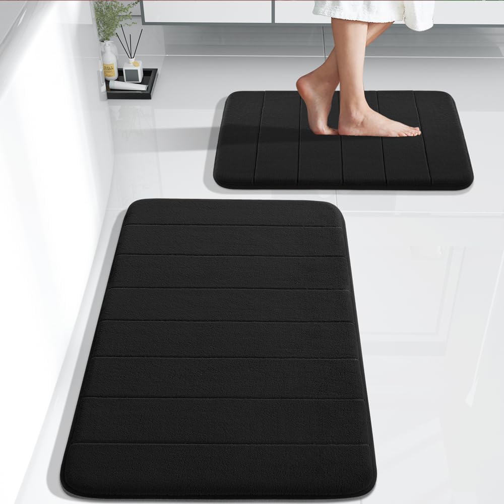 Yimobra Large Bath Mat Set 2 Piece- Super Soft Absorbent Quick Dry Memory Foam Bathroom Rugs, Machine Washable Non Slip Floor Carpet for Tub Shower & Double Vanity (17x24 & 44x24, Gray)