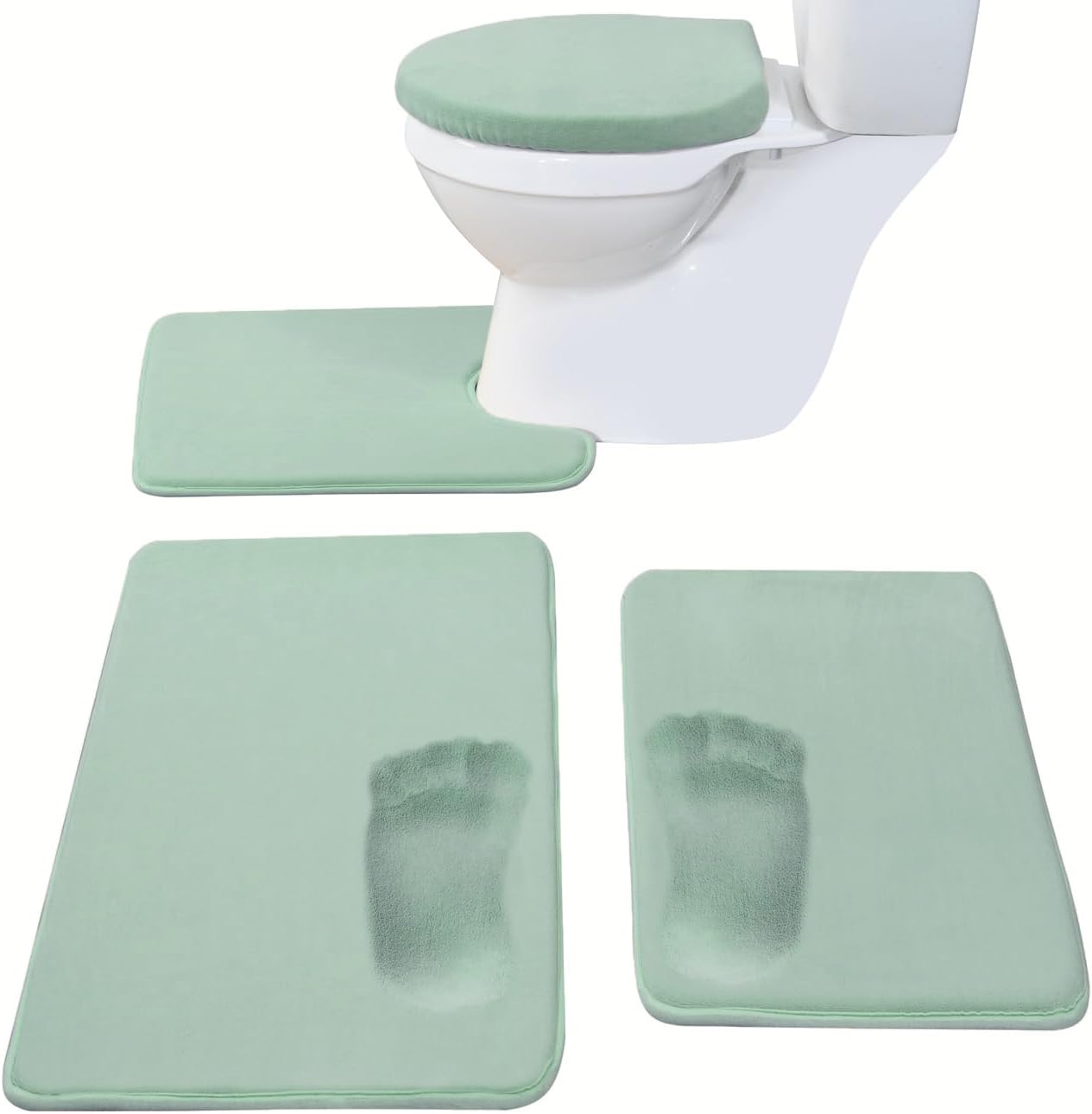 Madeals Memory Foam Bath Mat Set 4 Piece with Toilet Lid Cover and Combo Rug Sage Green