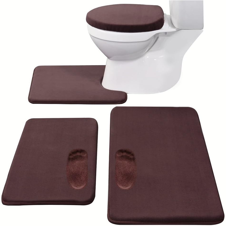 Madeals Memory Foam Bath Mat Set 4 Piece with Toilet Lid Cover and Combo Rug Sage Green