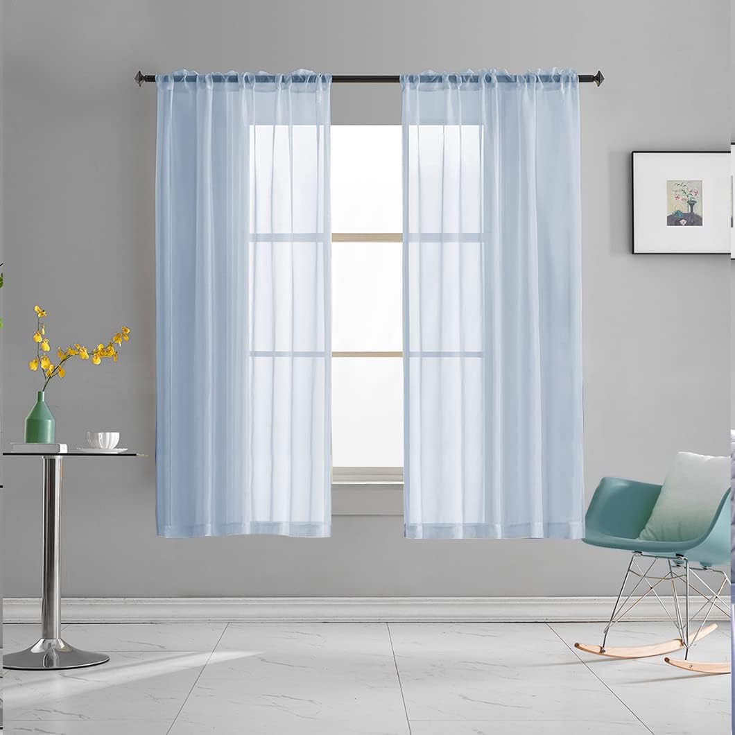 Light Yellow Sheer Voile Curtains Translucent Solid Color Window Treatment 63 Inch Length Panels Rod Pocket Light Yellow Sheers for Bedroom Living Room 2 Panels 52x63