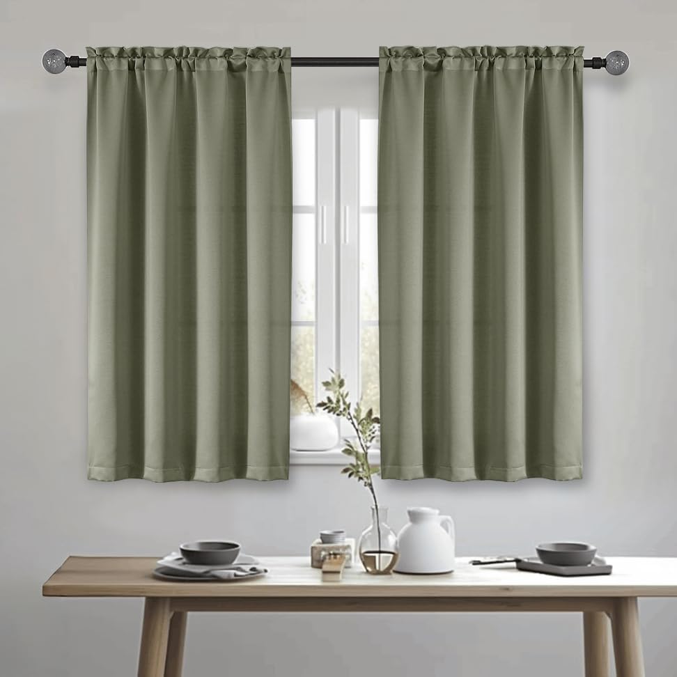 OWENIE Heidi Sage Green Curtains for Living Room 63 Inch Length 2 Panels Set, Light Filtering Solid Curtain for Bedroom, Rod Pocket Window Curtains & Drapes, 2 Pcs Each 40" W 63" L