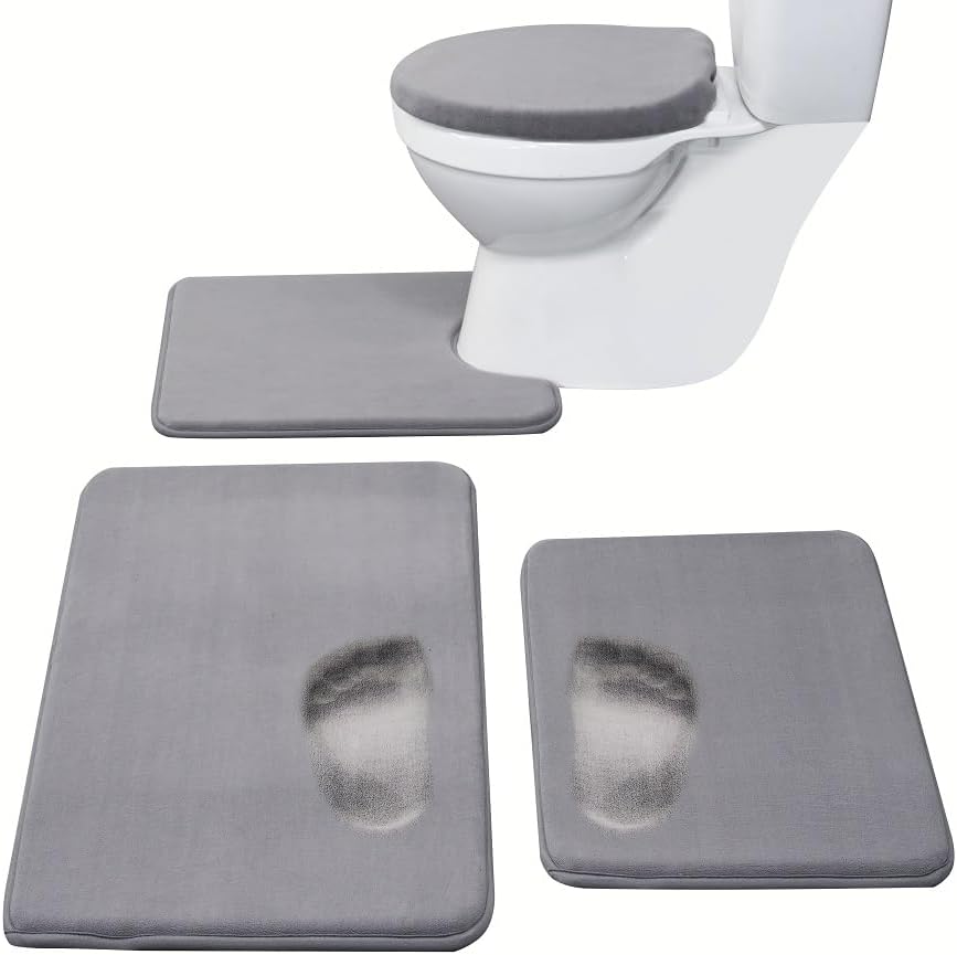 Madeals Memory Foam Bath Mat Set 4 Piece with Toilet Lid Cover and Combo Rug Sage Green