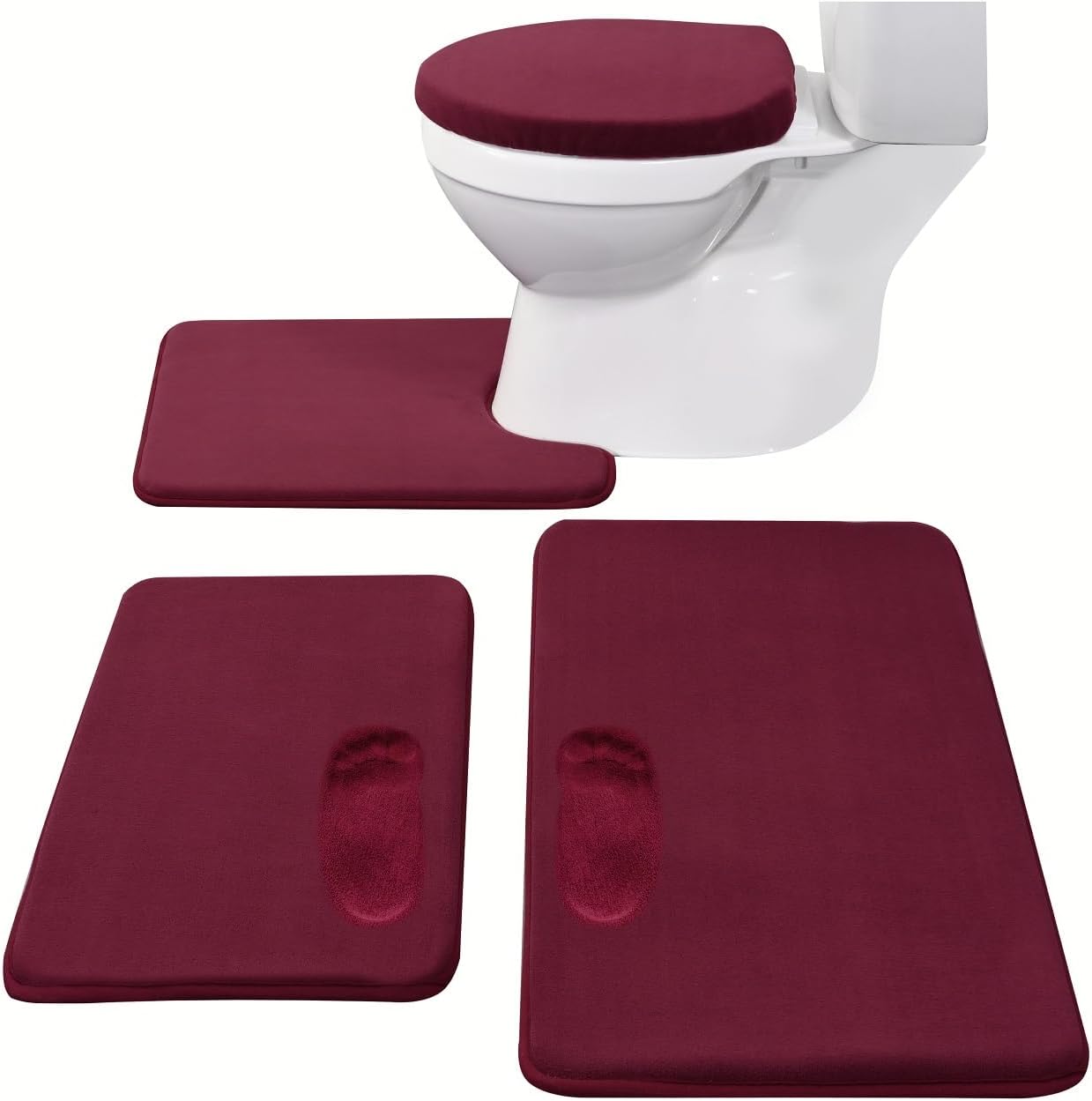 Madeals Memory Foam Bath Mat Set 4 Piece with Toilet Lid Cover and Combo Rug Sage Green