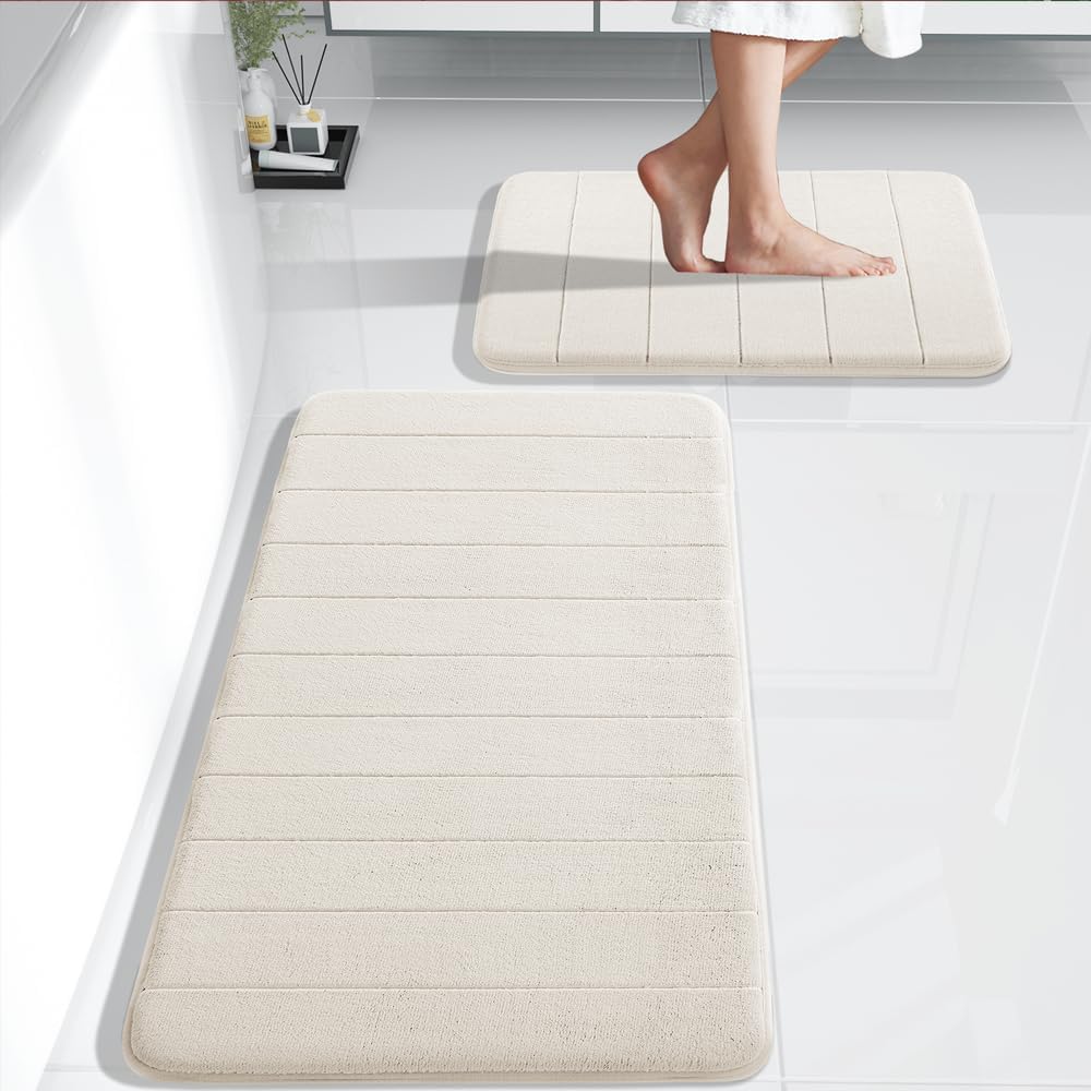 Yimobra Large Bath Mat Set 2 Piece- Super Soft Absorbent Quick Dry Memory Foam Bathroom Rugs, Machine Washable Non Slip Floor Carpet for Tub Shower & Double Vanity (17x24 & 44x24, Gray)