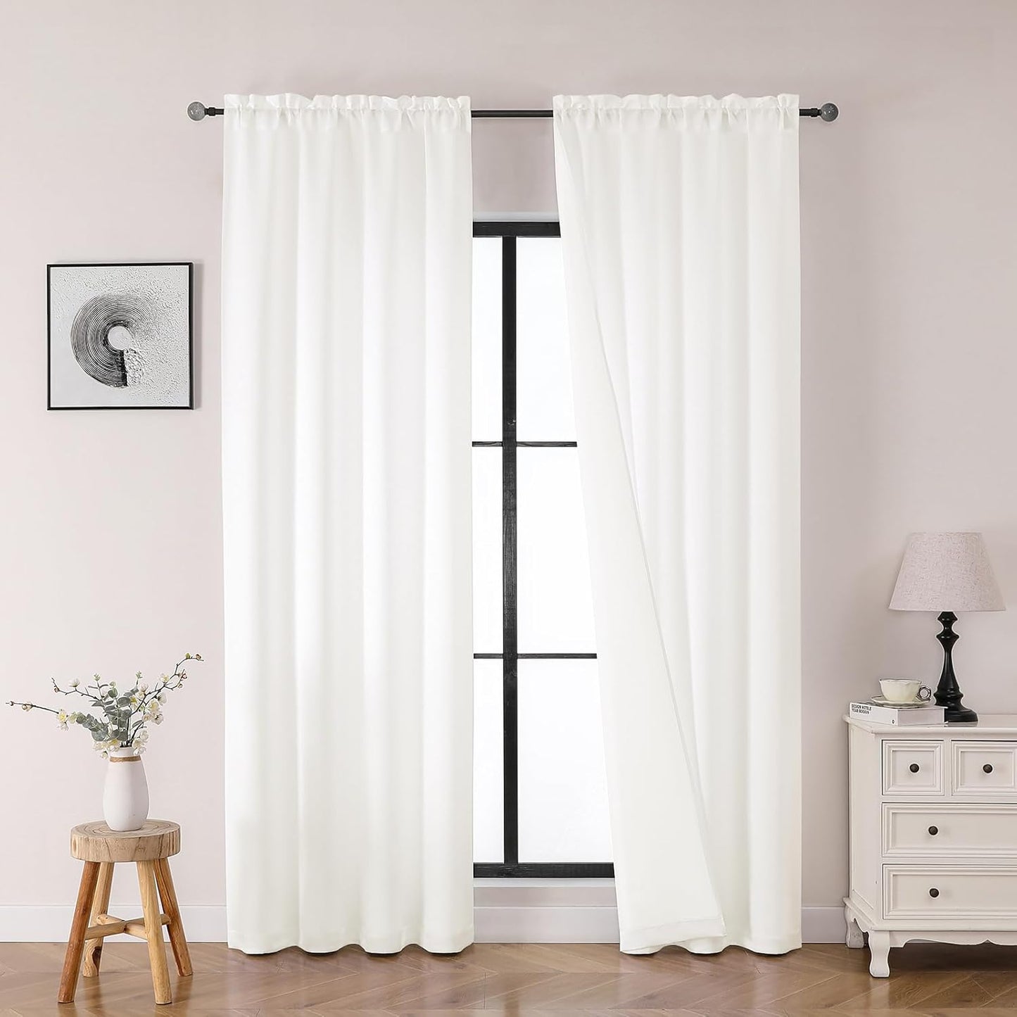 OWENIE Heidi Sage Green Curtains for Living Room 63 Inch Length 2 Panels Set, Light Filtering Solid Curtain for Bedroom, Rod Pocket Window Curtains & Drapes, 2 Pcs Each 40" W 63" L