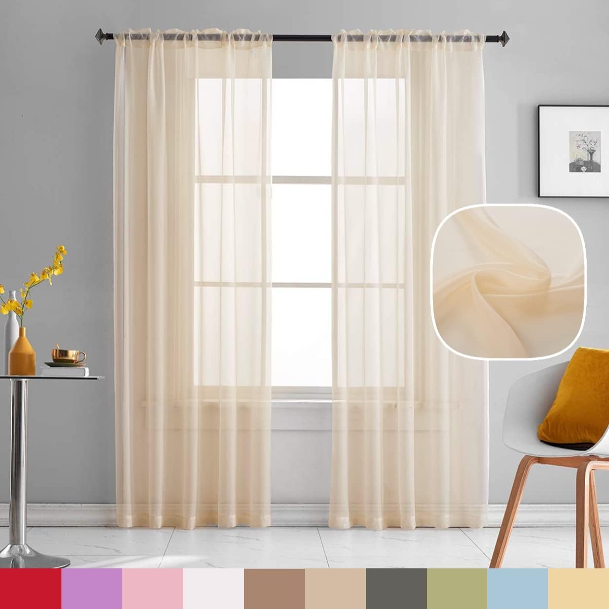 Light Yellow Sheer Voile Curtains Translucent Solid Color Window Treatment 63 Inch Length Panels Rod Pocket Light Yellow Sheers for Bedroom Living Room 2 Panels 52x63