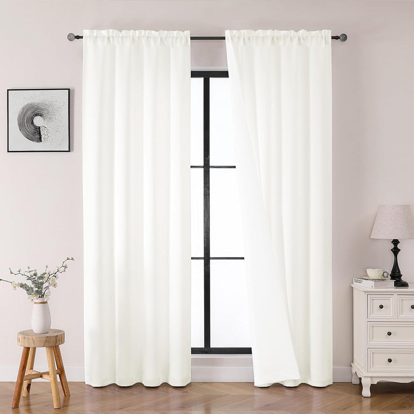 OWENIE Heidi Sage Green Curtains for Living Room 63 Inch Length 2 Panels Set, Light Filtering Solid Curtain for Bedroom, Rod Pocket Window Curtains & Drapes, 2 Pcs Each 40" W 63" L