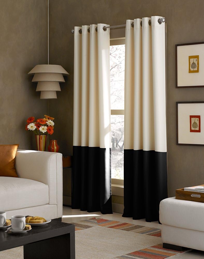 Curtainworks Kendall Color Block Grommet Curtain Panel, 84-Inch, Ivory/Tan