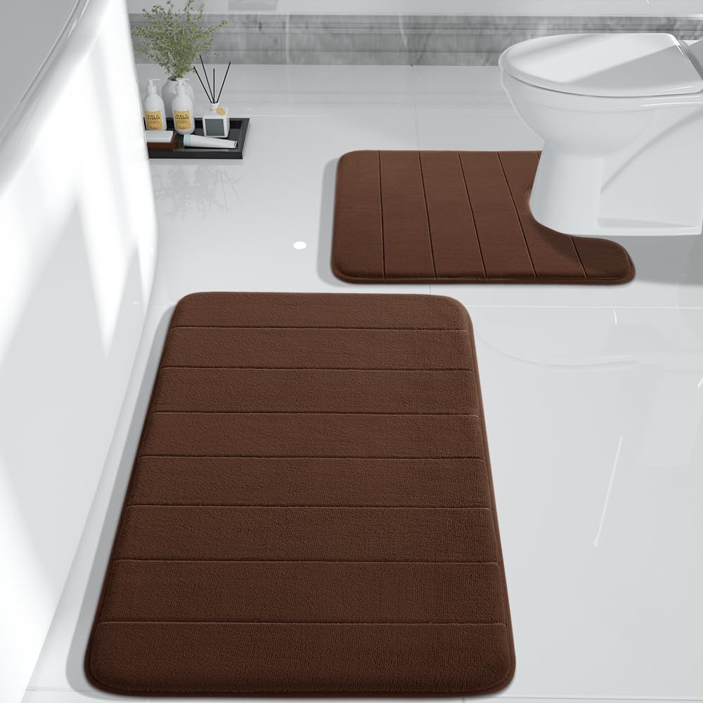 Yimobra Large Bath Mat Set 2 Piece- Super Soft Absorbent Quick Dry Memory Foam Bathroom Rugs, Machine Washable Non Slip Floor Carpet for Tub Shower & Double Vanity (17x24 & 44x24, Gray)