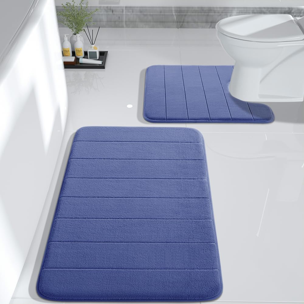 Yimobra Large Bath Mat Set 2 Piece- Super Soft Absorbent Quick Dry Memory Foam Bathroom Rugs, Machine Washable Non Slip Floor Carpet for Tub Shower & Double Vanity (17x24 & 44x24, Gray)