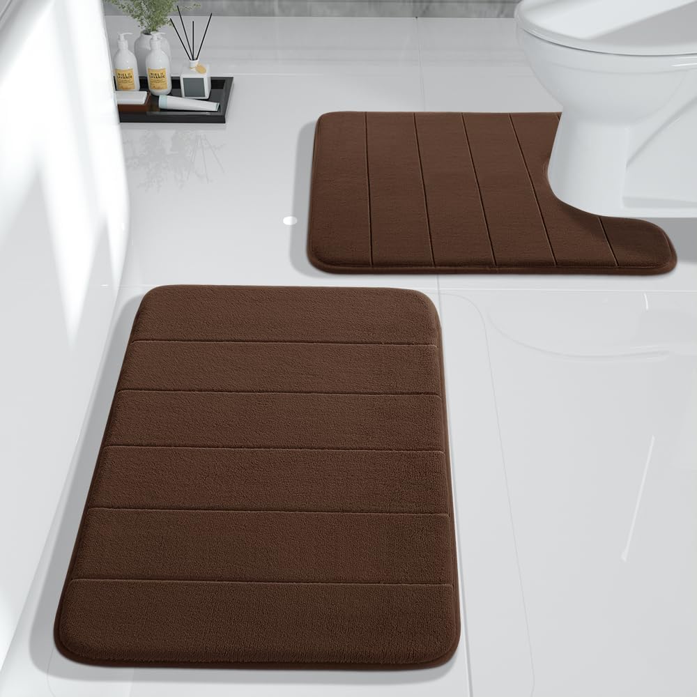 Yimobra Large Bath Mat Set 2 Piece- Super Soft Absorbent Quick Dry Memory Foam Bathroom Rugs, Machine Washable Non Slip Floor Carpet for Tub Shower & Double Vanity (17x24 & 44x24, Gray)