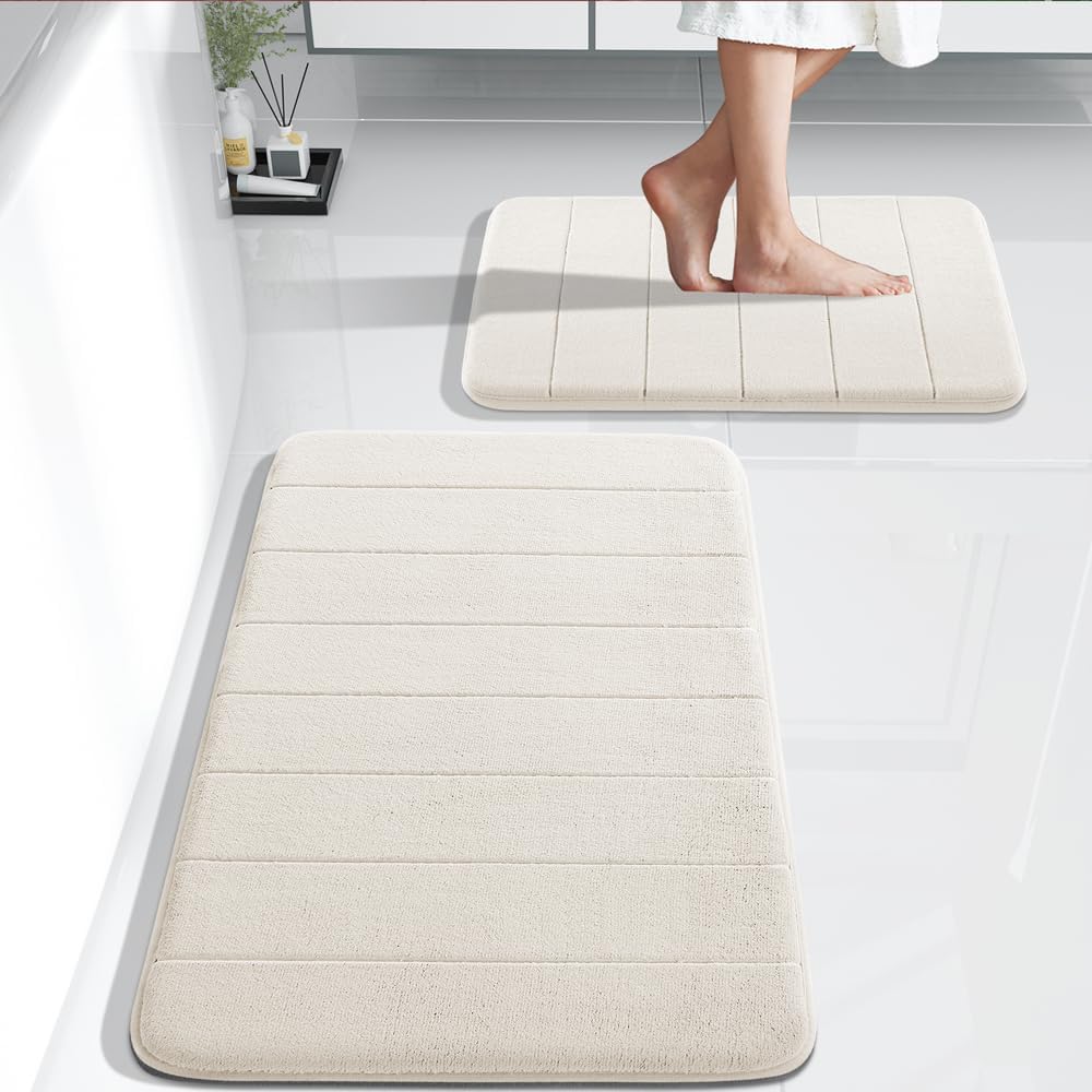 Yimobra Large Bath Mat Set 2 Piece- Super Soft Absorbent Quick Dry Memory Foam Bathroom Rugs, Machine Washable Non Slip Floor Carpet for Tub Shower & Double Vanity (17x24 & 44x24, Gray)