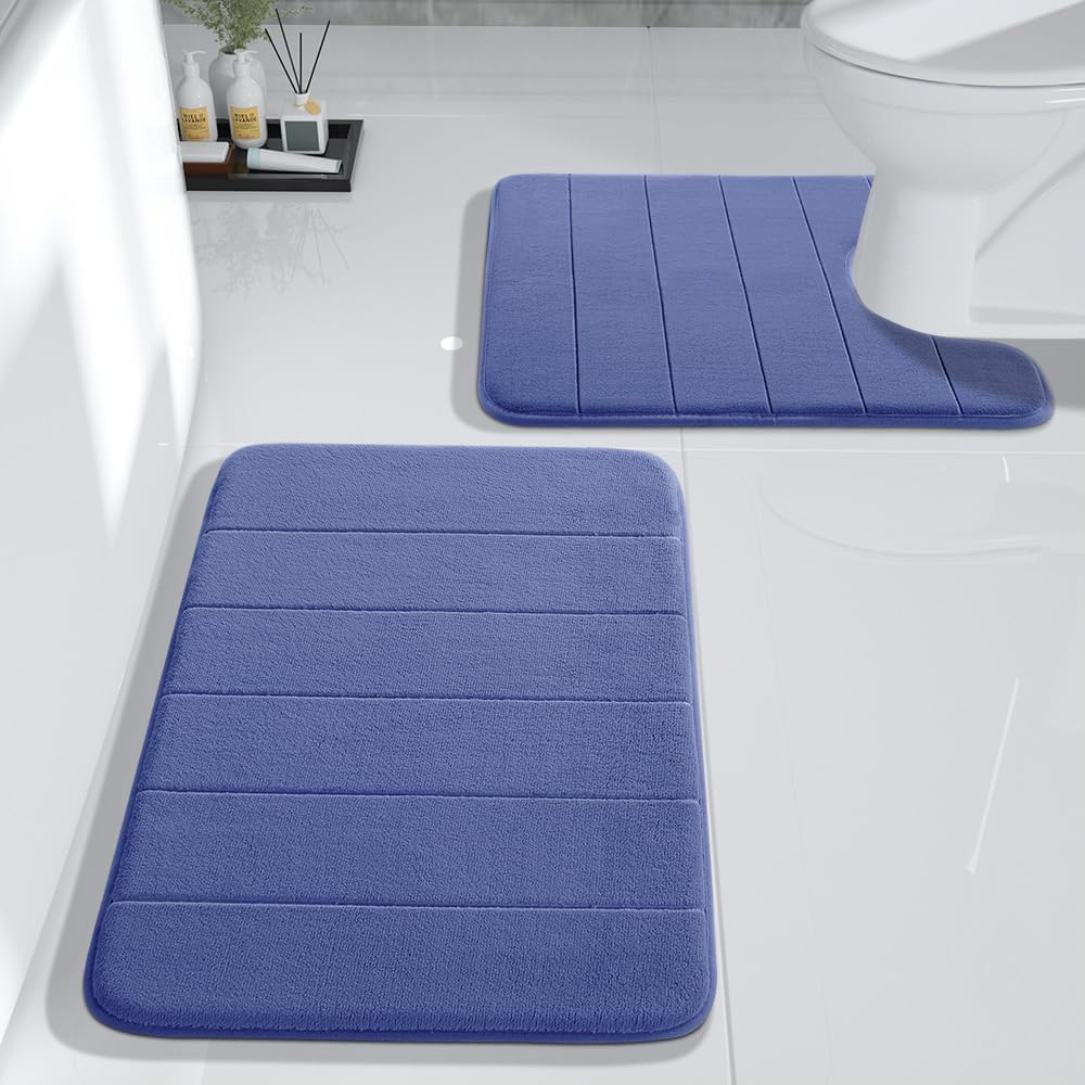 Yimobra Large Bath Mat Set 2 Piece- Super Soft Absorbent Quick Dry Memory Foam Bathroom Rugs, Machine Washable Non Slip Floor Carpet for Tub Shower & Double Vanity (17x24 & 44x24, Gray)