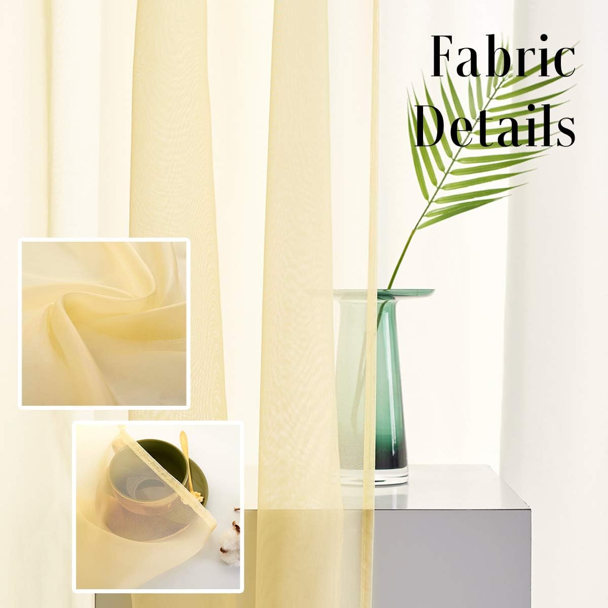 Light Yellow Sheer Voile Curtains Translucent Solid Color Window Treatment 63 Inch Length Panels Rod Pocket Light Yellow Sheers for Bedroom Living Room 2 Panels 52x63