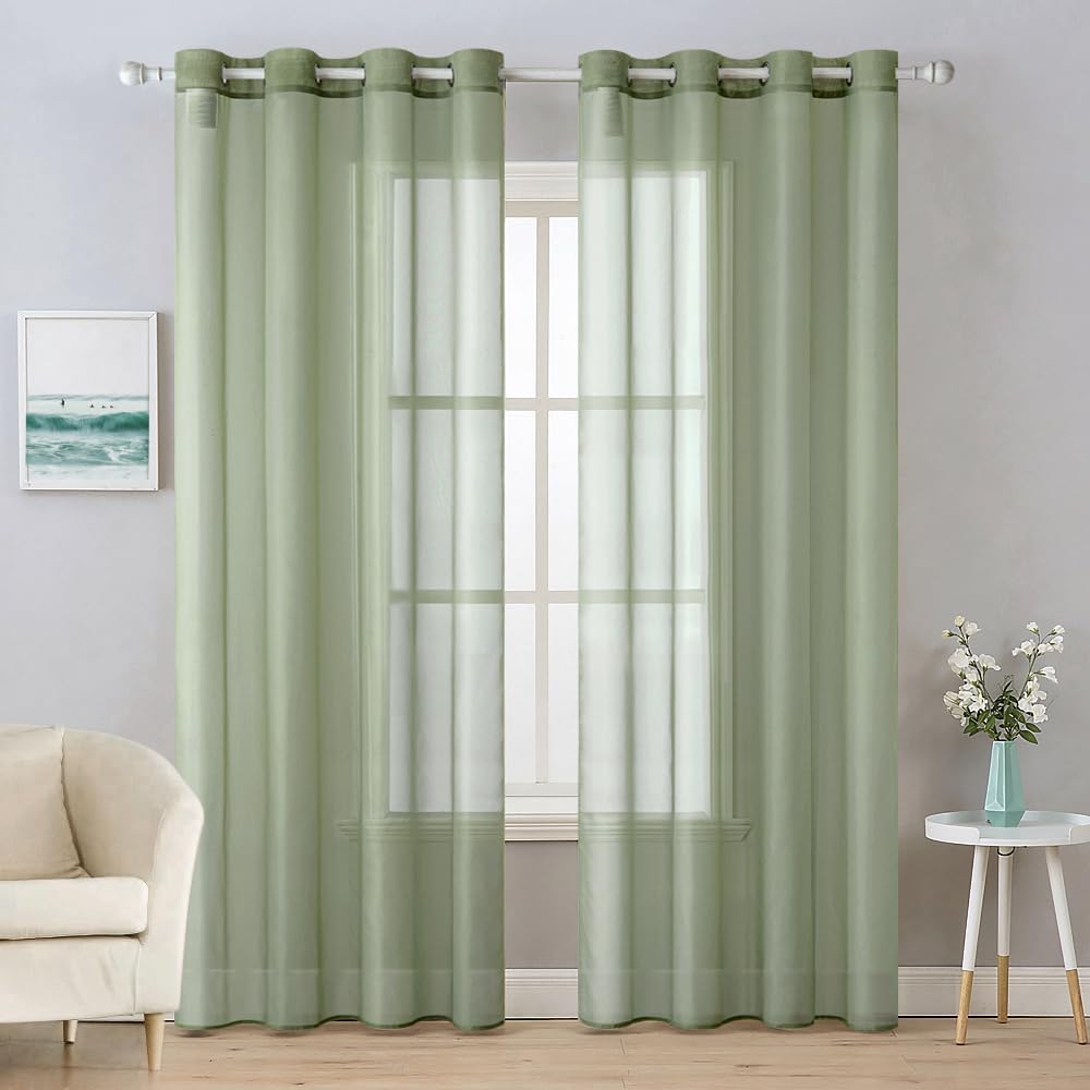 MIULEE 2 Panels Solid Color Ivory Sheer Curtains Elegant Grommet Top Window Voile Panels/Drapes/Treatment for Bedroom Living Room (54X90 Inches)