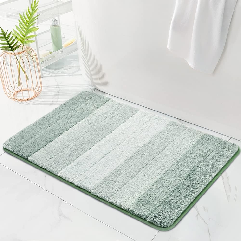 Kmson 2 Piece Ombre Bathroom Rugs Set, Non Slip, Quick Drying, Ultra Soft and Water Absorbent Bath Carpet for Bedroom Floor Living Room,Machine Washable Green