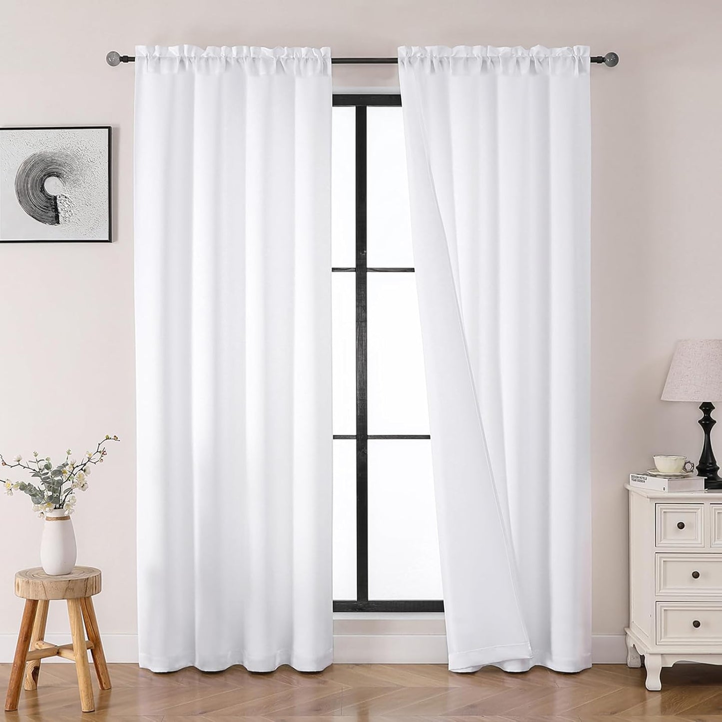 OWENIE Heidi Sage Green Curtains for Living Room 63 Inch Length 2 Panels Set, Light Filtering Solid Curtain for Bedroom, Rod Pocket Window Curtains & Drapes, 2 Pcs Each 40" W 63" L