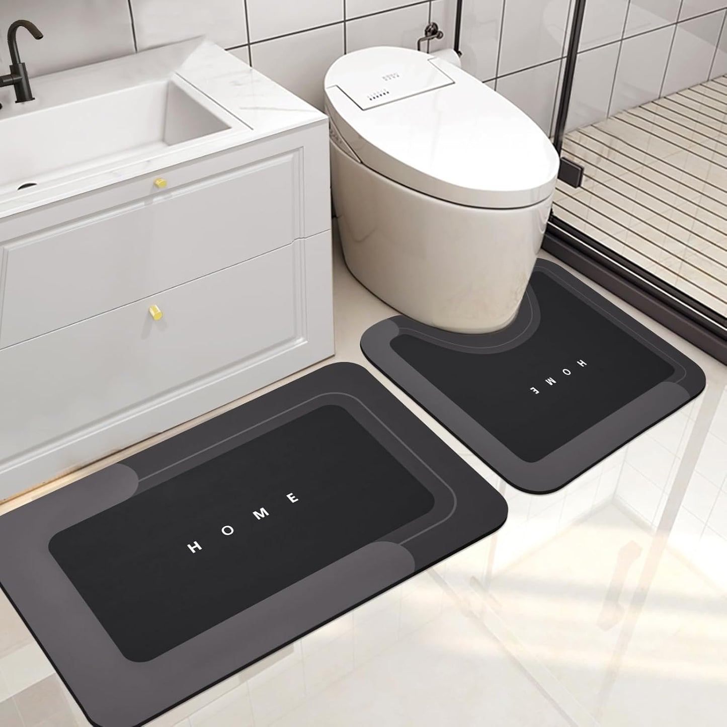Housego 3PCS Absorbent Bath Mat Magic Rug Sets, Quick Drying Bath Mat Non-Slip Floor Rug Rubber Backed for Bathroom Kitchen Shower Sink (16.9''x23.6''+19.7''x23.6''+19.7''x31.9'', Black)