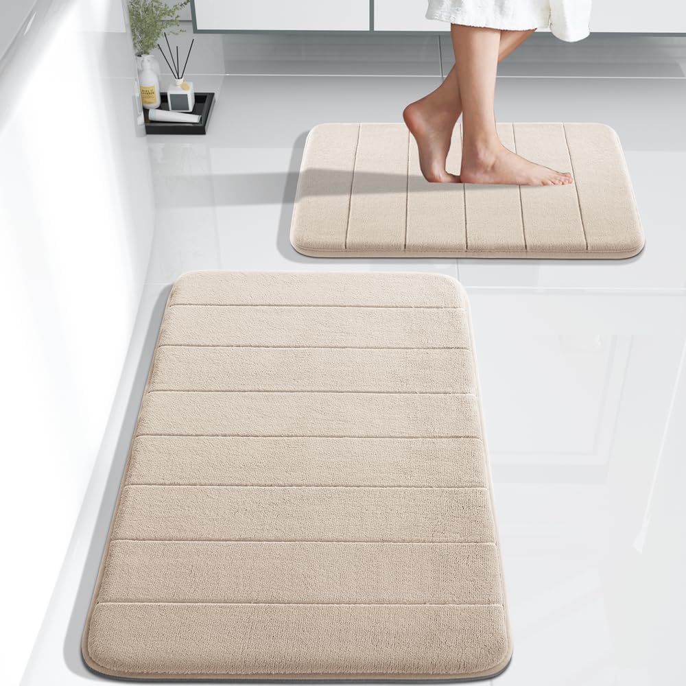 Yimobra Large Bath Mat Set 2 Piece- Super Soft Absorbent Quick Dry Memory Foam Bathroom Rugs, Machine Washable Non Slip Floor Carpet for Tub Shower & Double Vanity (17x24 & 44x24, Gray)