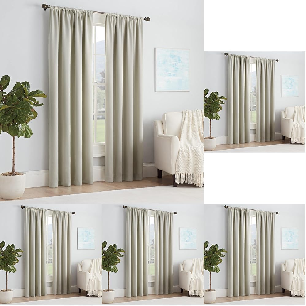 ECLIPSE Solid Thermapanel Modern Room Darkening Rod Pocket Window Curtain for Bedroom (1 Panel), 54 in x 84 in, Taupe