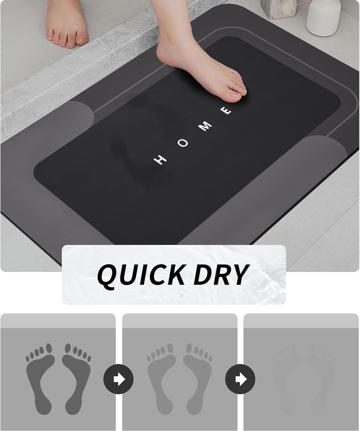 Housego 3PCS Absorbent Bath Mat Magic Rug Sets, Quick Drying Bath Mat Non-Slip Floor Rug Rubber Backed for Bathroom Kitchen Shower Sink (16.9''x23.6''+19.7''x23.6''+19.7''x31.9'', Black)
