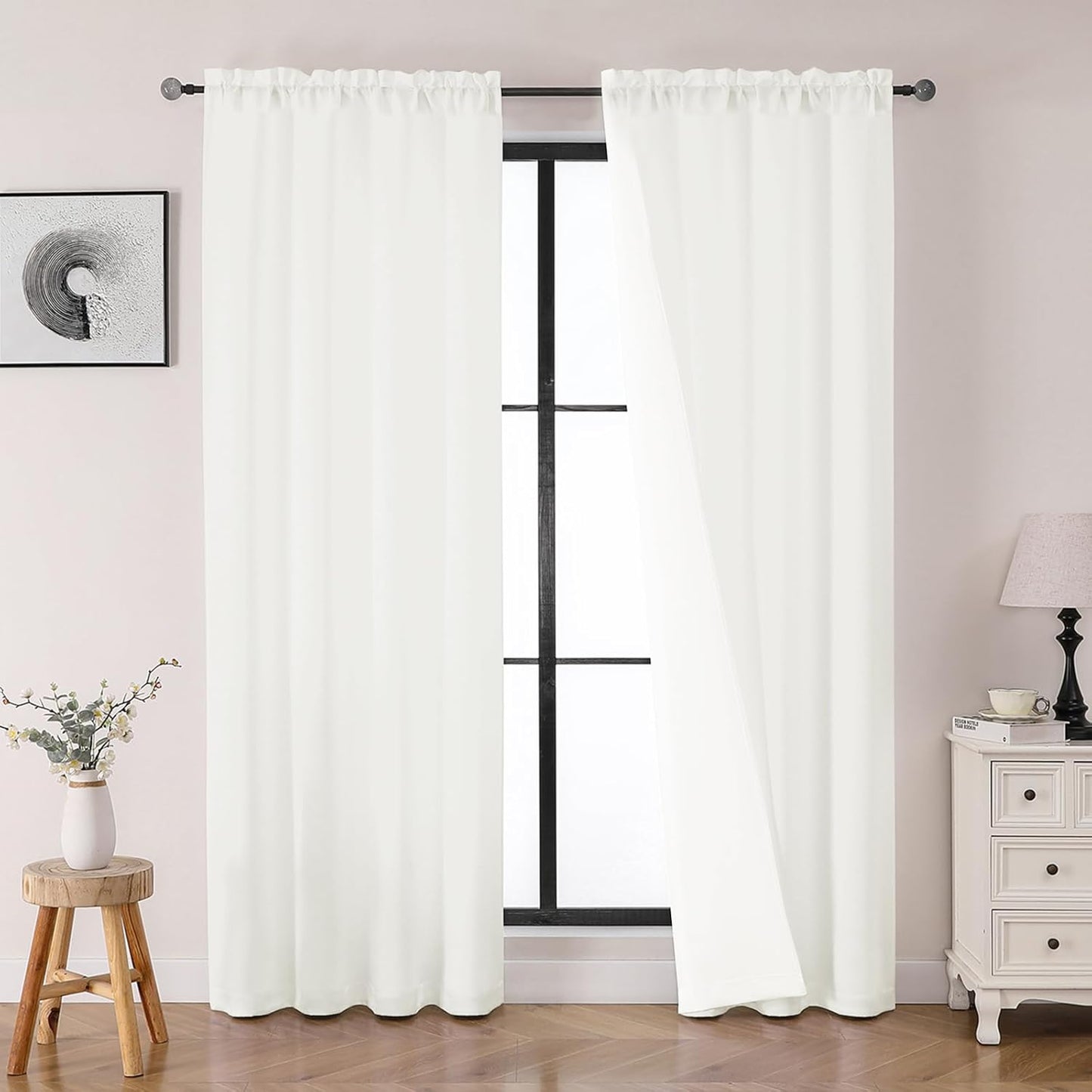 OWENIE Heidi Sage Green Curtains for Living Room 63 Inch Length 2 Panels Set, Light Filtering Solid Curtain for Bedroom, Rod Pocket Window Curtains & Drapes, 2 Pcs Each 40" W 63" L