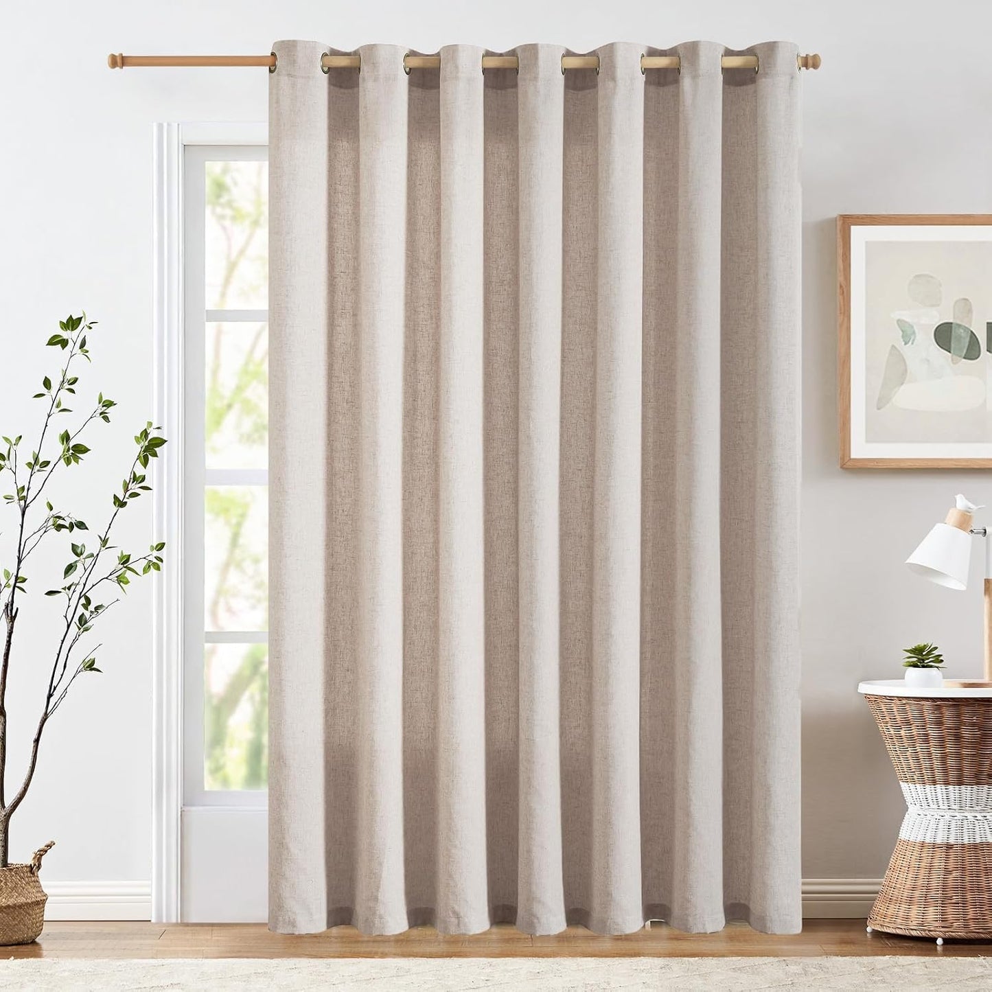 jinchan Linen Blend Semi Sheer Curtains 50W x 84L Inch Beige for Bedroom Curtains Light Weight Soft Window Grommet Drapes 2-Panel Set
