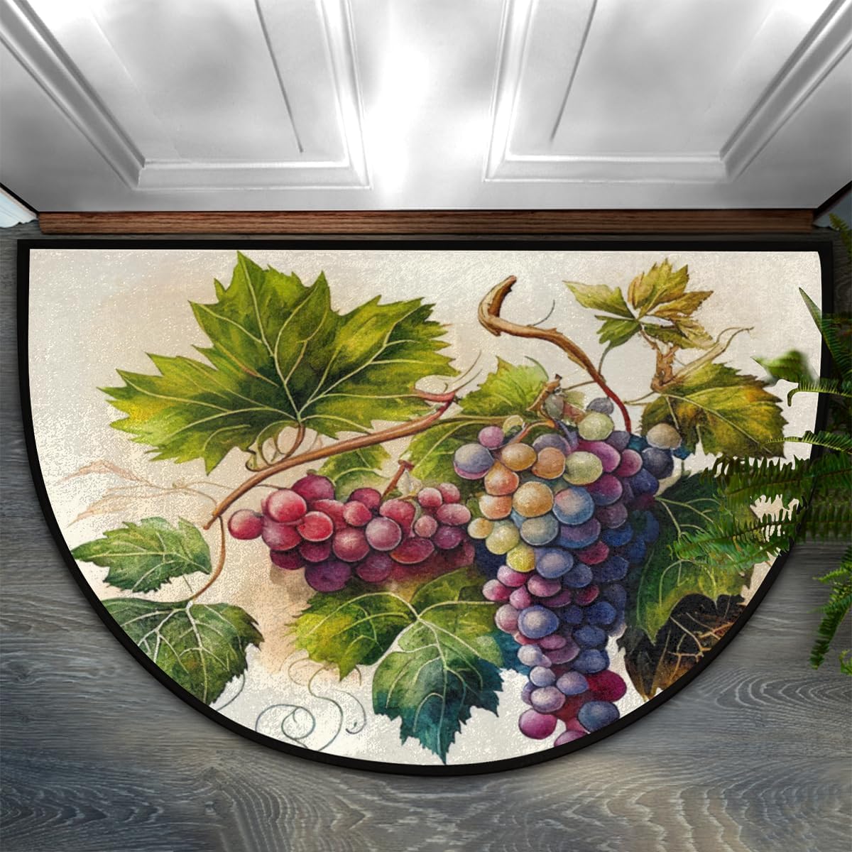 Pardick Boho Flower Half Round Doormat Ethnic Floral Semi Circle Area Rug Non Slip Indoor Outdoor Entrance Half Moon Rug Absorbent Durable Washable Front Floor Mat for Kitchen Bedroom Patio Fireplace