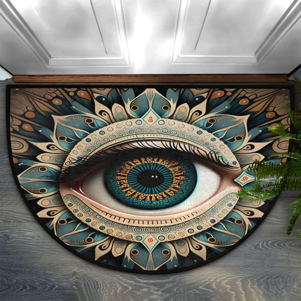 Pardick Boho Flower Half Round Doormat Ethnic Floral Semi Circle Area Rug Non Slip Indoor Outdoor Entrance Half Moon Rug Absorbent Durable Washable Front Floor Mat for Kitchen Bedroom Patio Fireplace