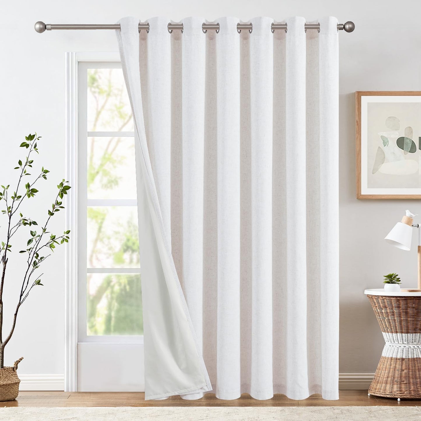 jinchan Linen Blend Semi Sheer Curtains 50W x 84L Inch Beige for Bedroom Curtains Light Weight Soft Window Grommet Drapes 2-Panel Set