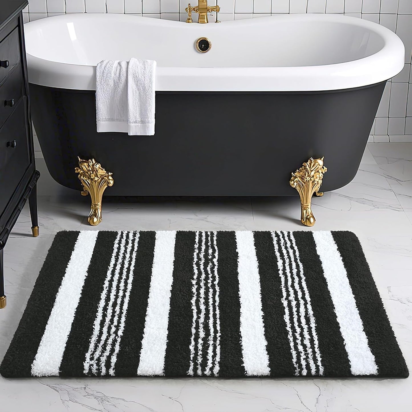 HOMORE Bathroom Runner Rug 24x60 Inch, Washable Non Slip Bathroom Rug Long Absorbent Bath Rugs for Bathrooms Quickly Dry, Black Plush Bath Mats for Sink Shower Floor