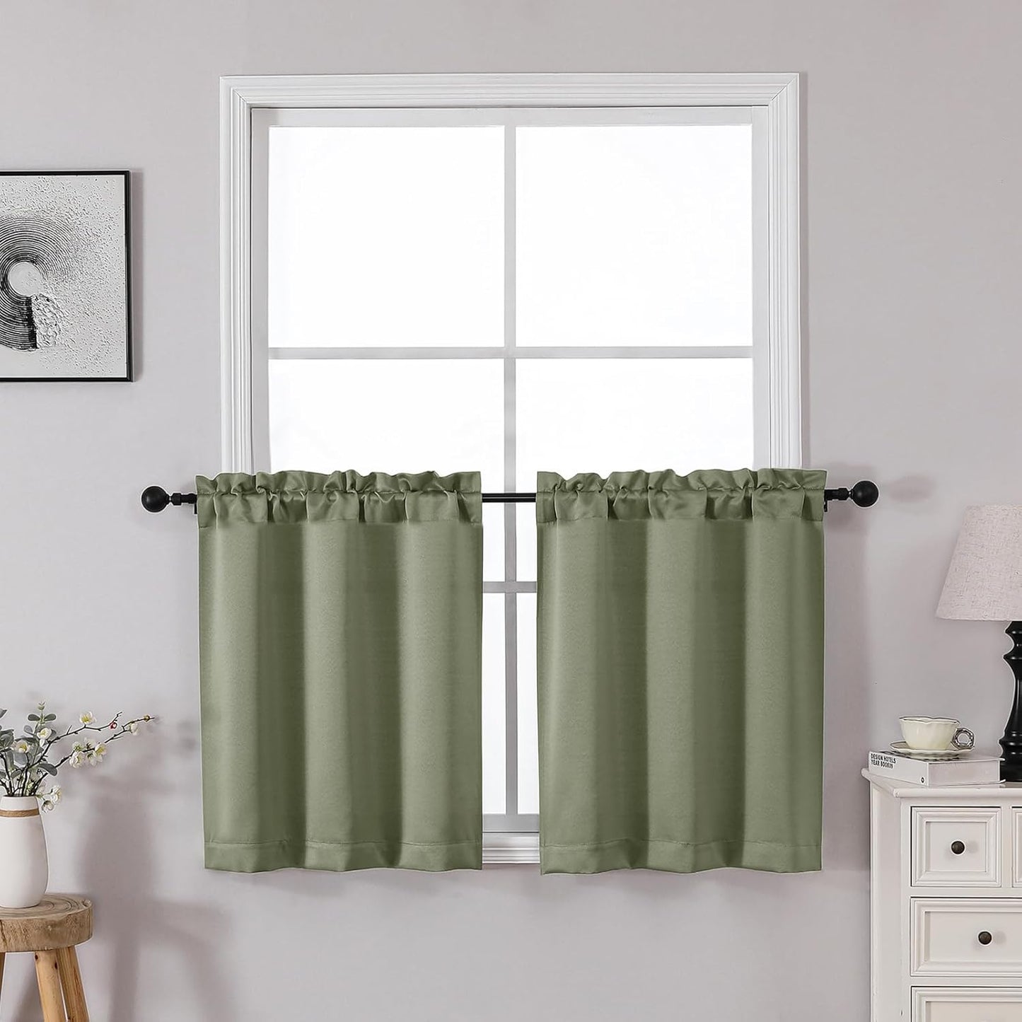 OWENIE Heidi Sage Green Curtains for Living Room 63 Inch Length 2 Panels Set, Light Filtering Solid Curtain for Bedroom, Rod Pocket Window Curtains & Drapes, 2 Pcs Each 40" W 63" L