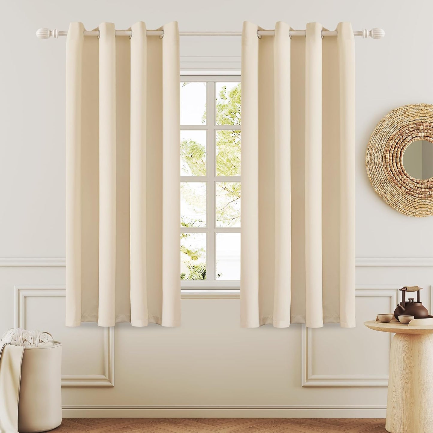 108 Inches Beige Blackout Curtains Room Darkening Thermal Insulated Drapes Grommet Top Light Blocking Curtain for Living Room Bedroom (2 Panels, W52 x L108 Inch, Beige Cream)