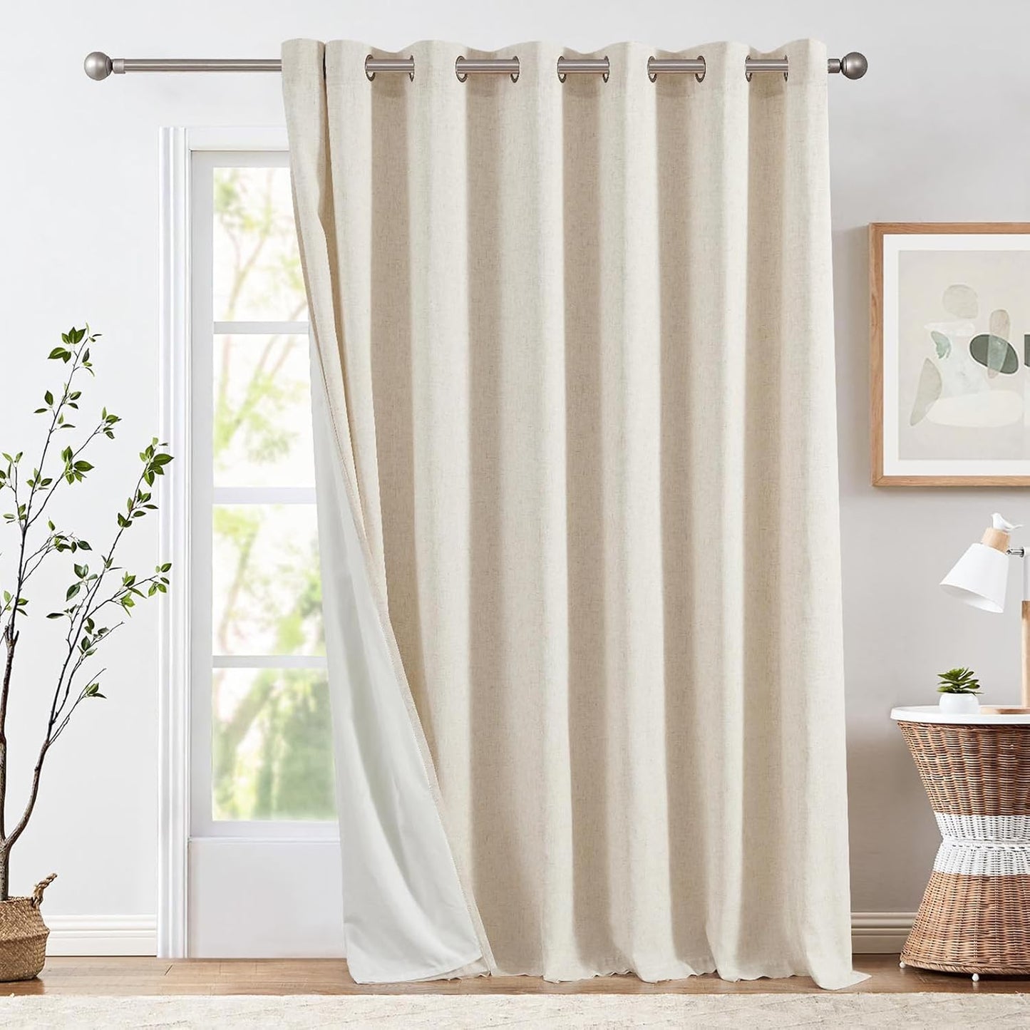 jinchan Linen Blend Semi Sheer Curtains 50W x 84L Inch Beige for Bedroom Curtains Light Weight Soft Window Grommet Drapes 2-Panel Set