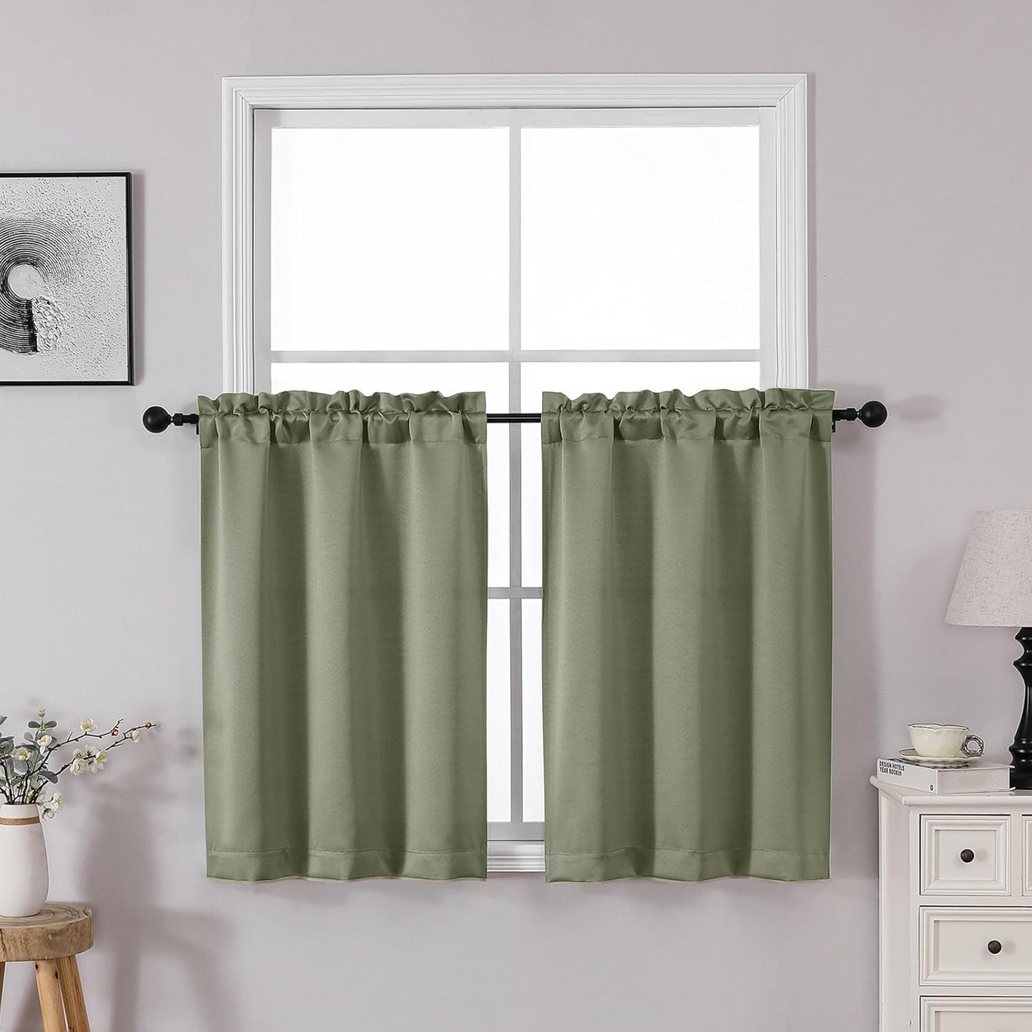 OWENIE Heidi Sage Green Curtains for Living Room 63 Inch Length 2 Panels Set, Light Filtering Solid Curtain for Bedroom, Rod Pocket Window Curtains & Drapes, 2 Pcs Each 40" W 63" L