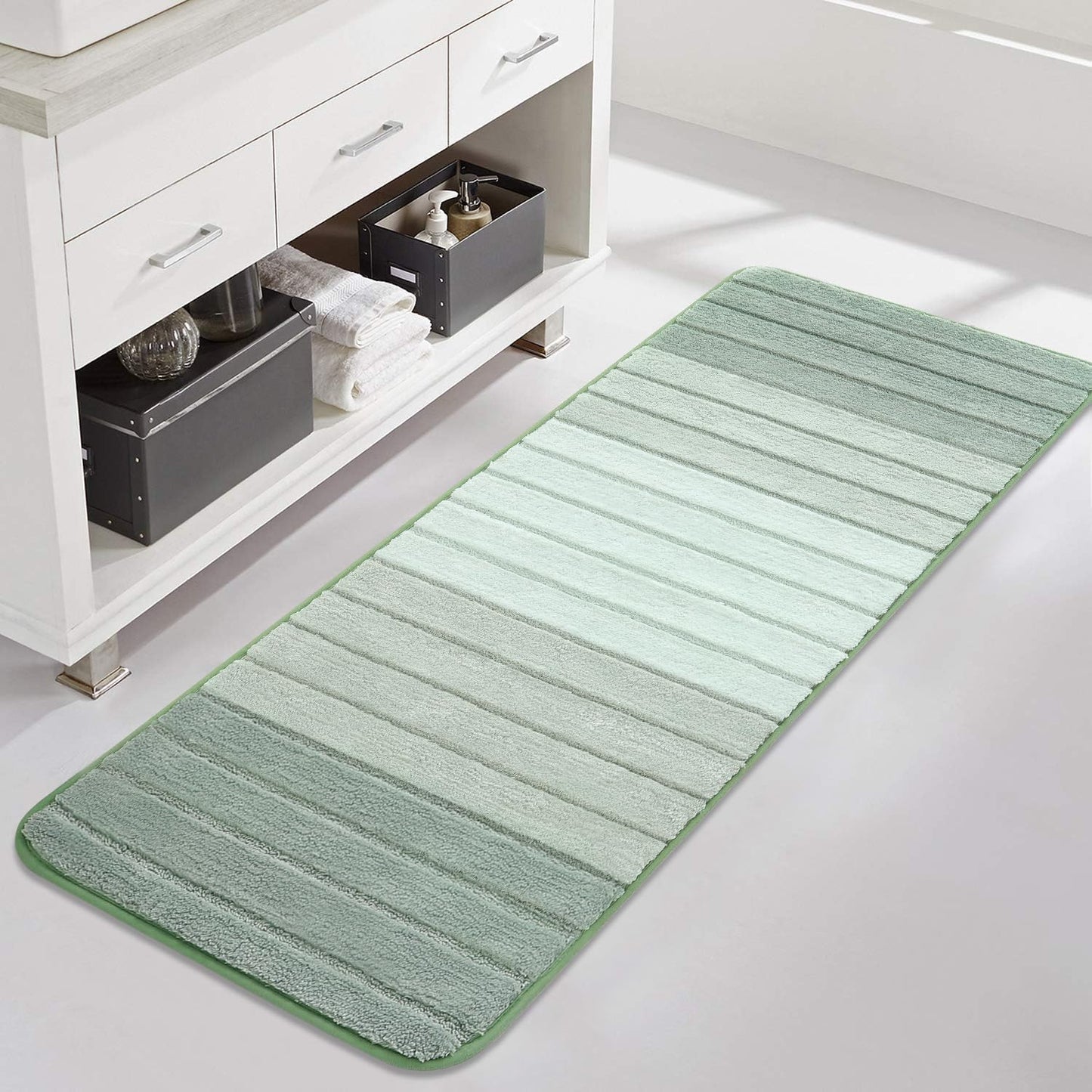 Kmson 2 Piece Ombre Bathroom Rugs Set, Non Slip, Quick Drying, Ultra Soft and Water Absorbent Bath Carpet for Bedroom Floor Living Room,Machine Washable Green