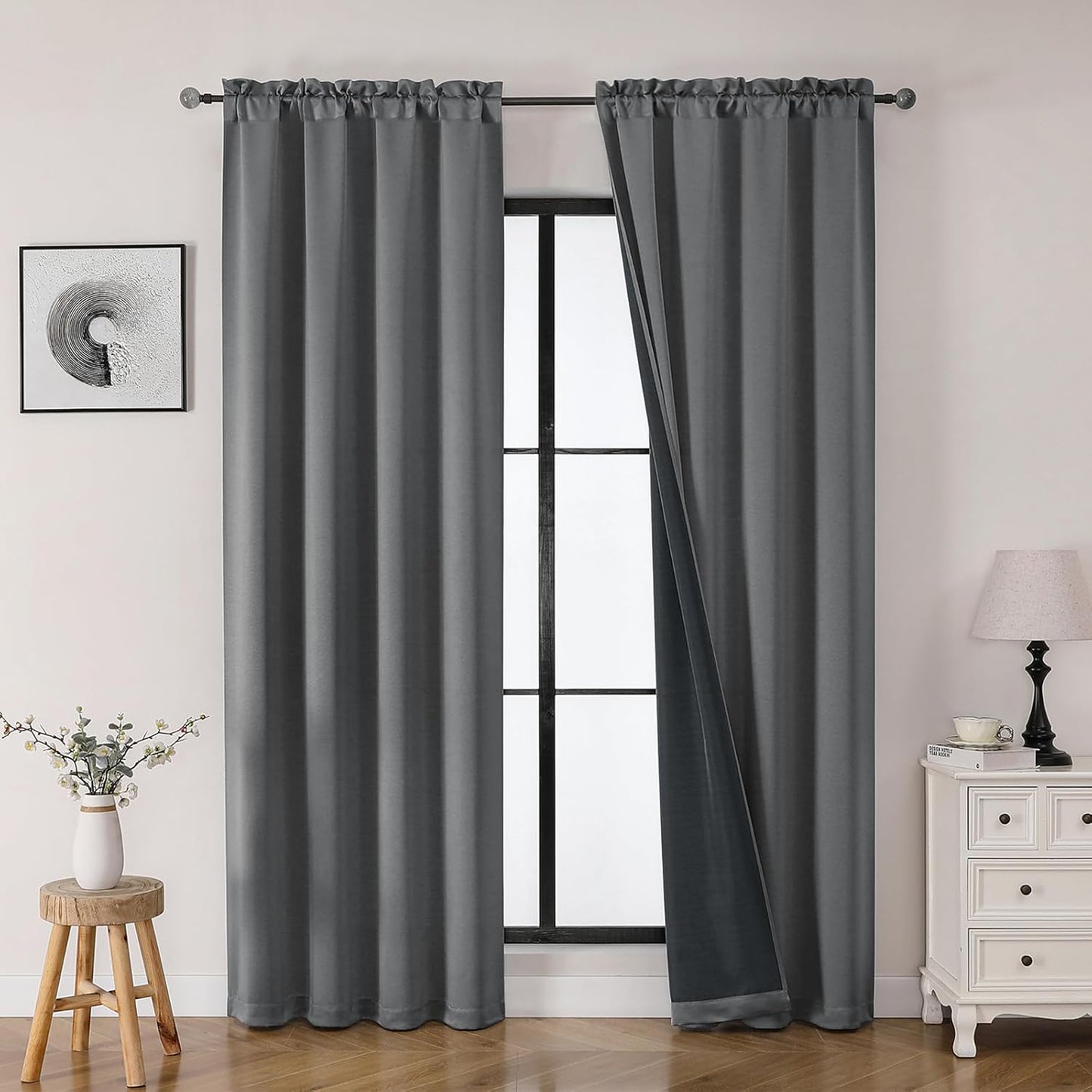 OWENIE Heidi Sage Green Curtains for Living Room 63 Inch Length 2 Panels Set, Light Filtering Solid Curtain for Bedroom, Rod Pocket Window Curtains & Drapes, 2 Pcs Each 40" W 63" L