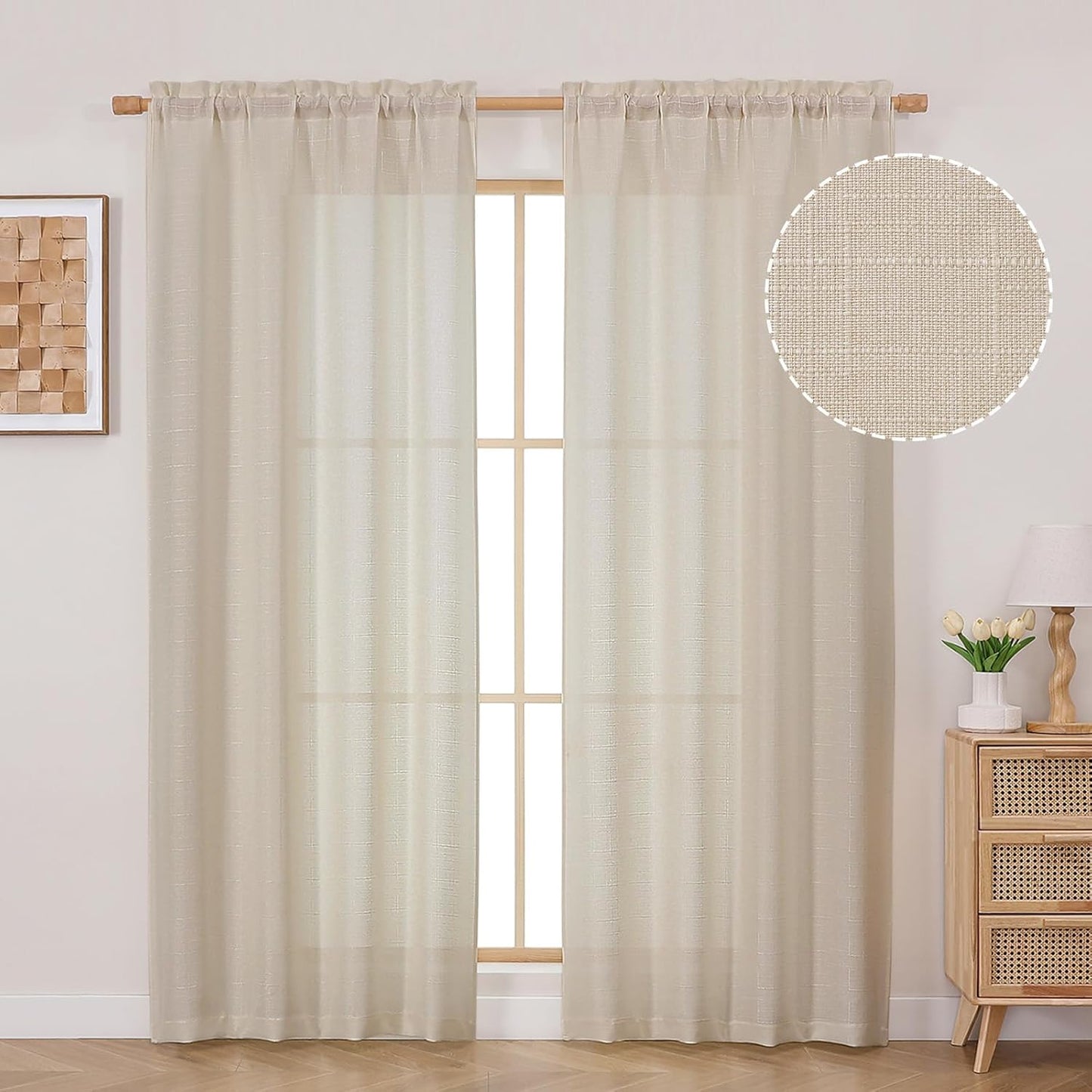 OVZME Light Grey Curtains 63 Inch Length 2 Panels, Faux Linen Textured Semi Light Filtering Drapes, Soft Airy Farmhouse Slub Window Curtains for Living Room Bedroom, Each 40x63 Inches
