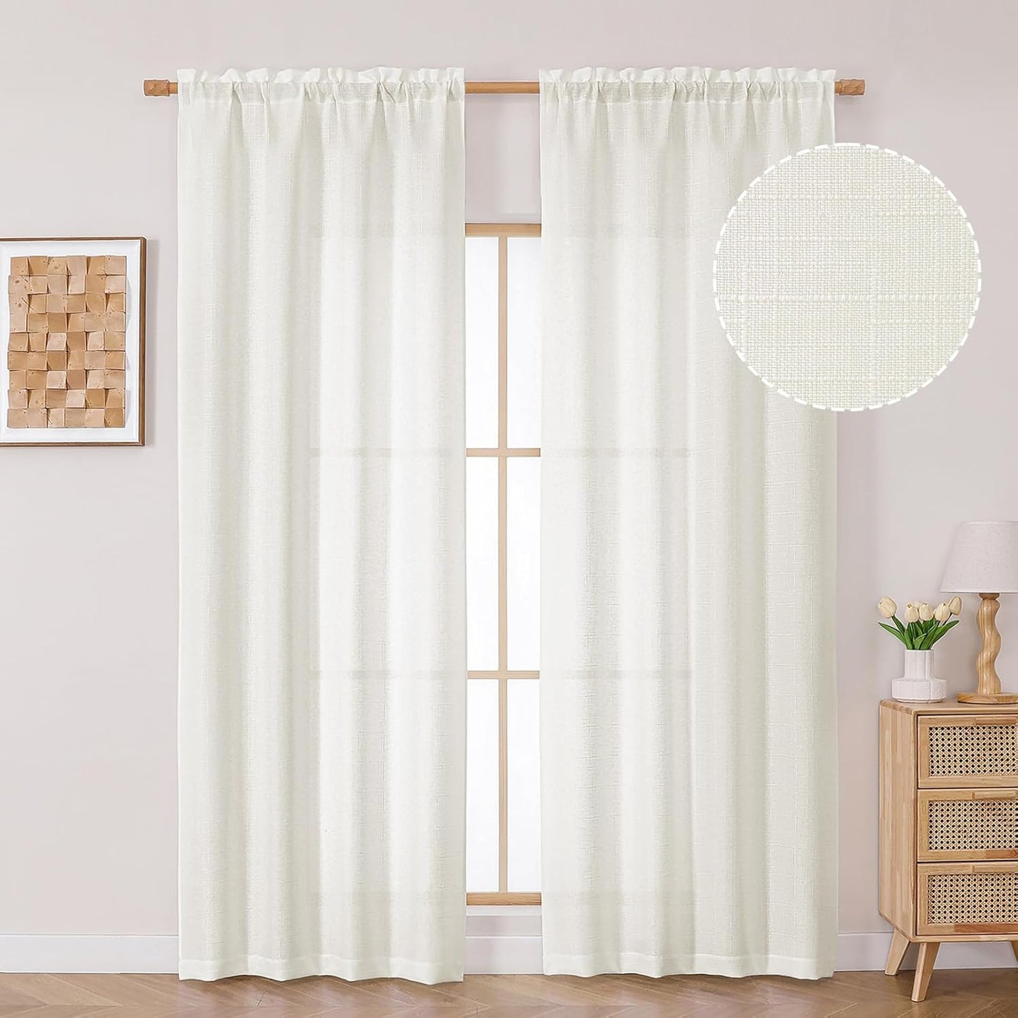 OVZME Light Grey Curtains 63 Inch Length 2 Panels, Faux Linen Textured Semi Light Filtering Drapes, Soft Airy Farmhouse Slub Window Curtains for Living Room Bedroom, Each 40x63 Inches