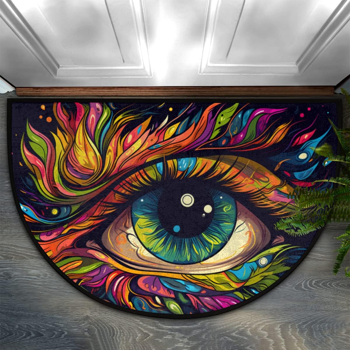 Pardick Boho Flower Half Round Doormat Ethnic Floral Semi Circle Area Rug Non Slip Indoor Outdoor Entrance Half Moon Rug Absorbent Durable Washable Front Floor Mat for Kitchen Bedroom Patio Fireplace