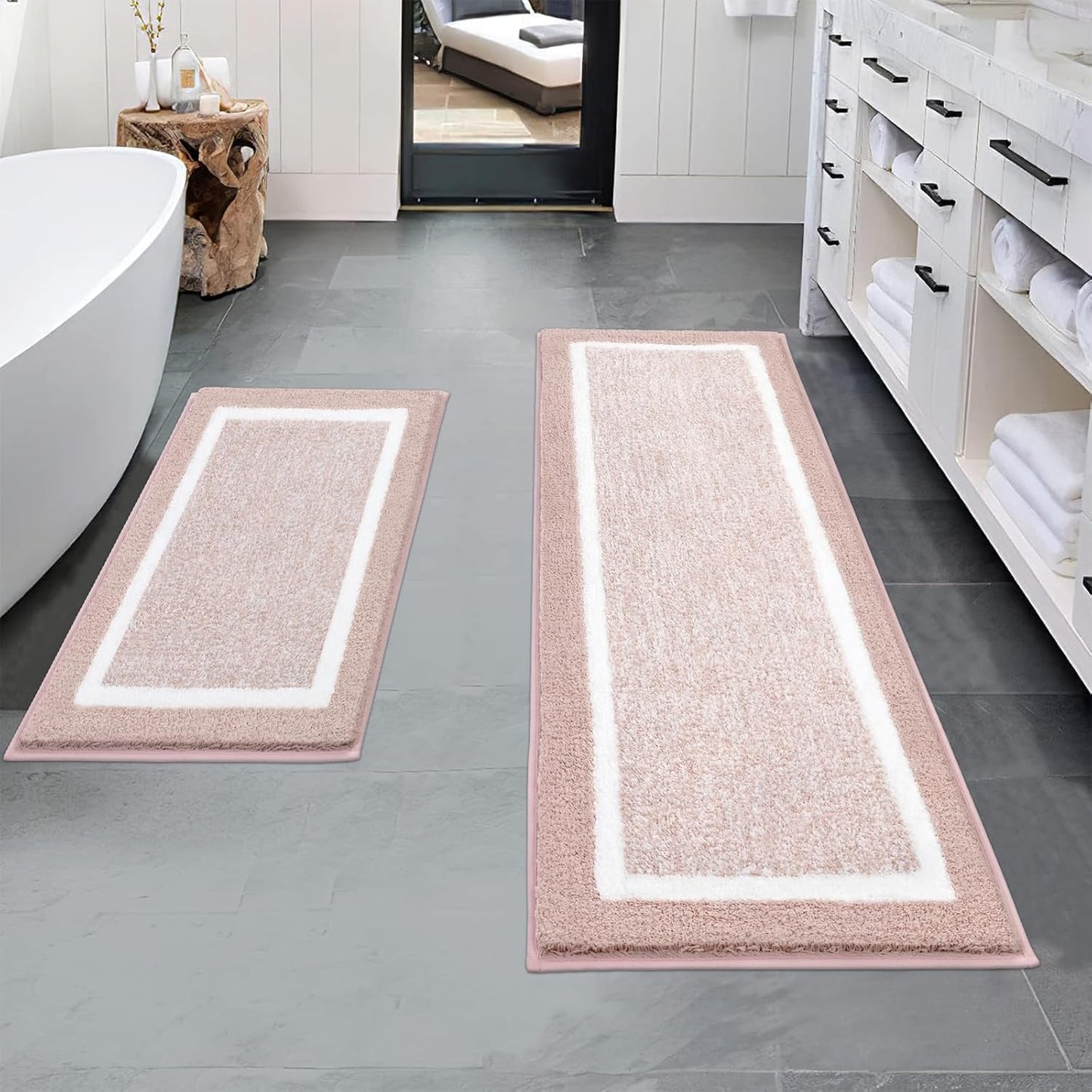 Pauwer Bathroom Rug Mat Set 3 Piece, Microfiber Shaggy Bath Set, Non-Slip Ultra Soft Carpet Mats, Absorbent with U-Shaped Toilet for Bathroom, Tub, Shower, Dark Grey
