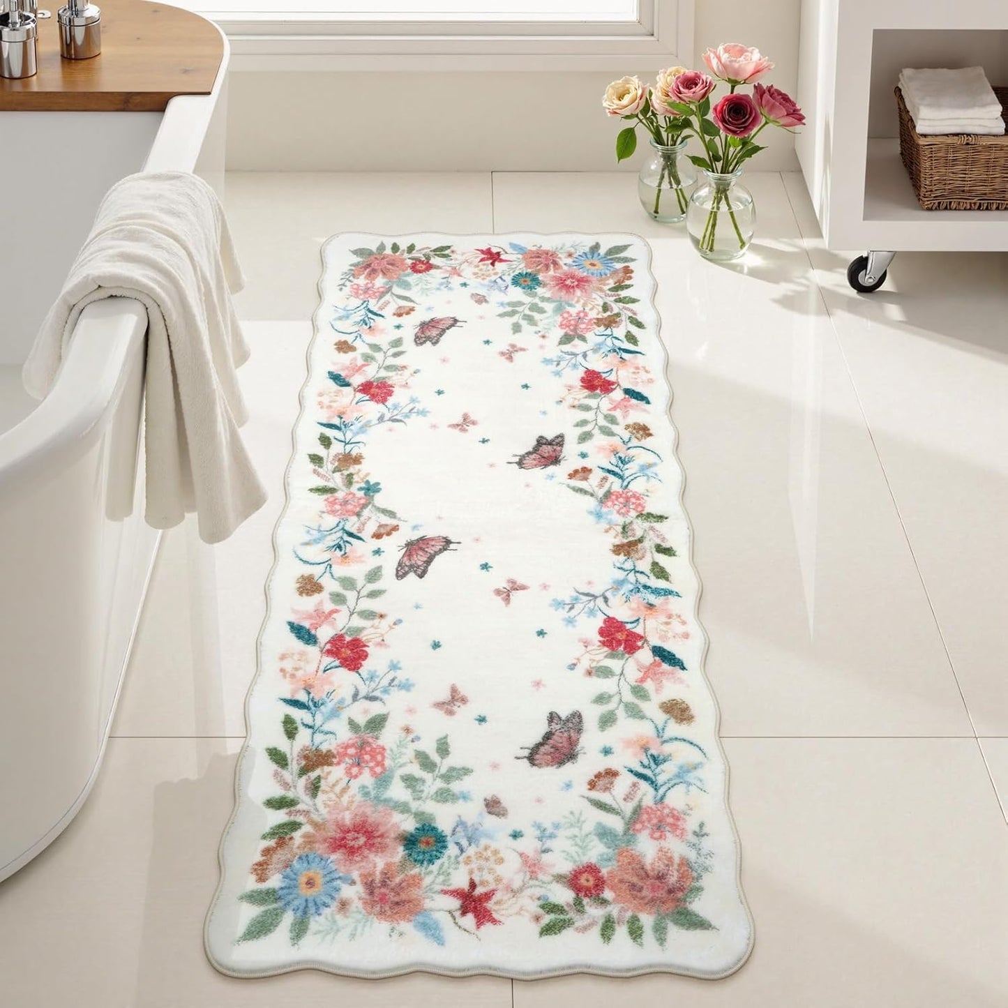 Uphome Sage Green Bathroom Rug Set, Cute Abstract Plant Bath Mat Set, Non Slip Machine Washable Bath Rugs, Soft Velvet Small Bathroom Mat, Mid Centry Aesthetic Botanical Floor Mats for Tub Sink Shower