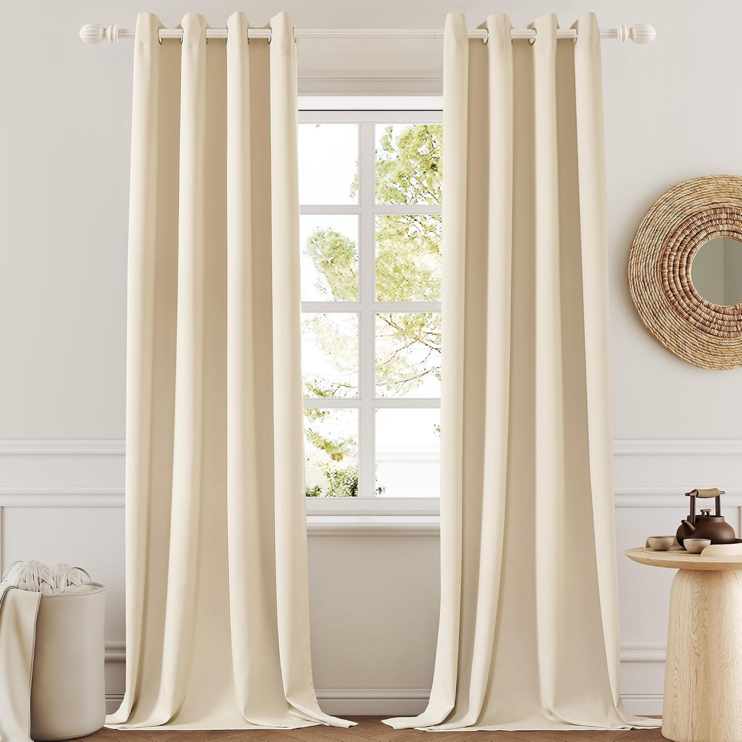 108 Inches Beige Blackout Curtains Room Darkening Thermal Insulated Drapes Grommet Top Light Blocking Curtain for Living Room Bedroom (2 Panels, W52 x L108 Inch, Beige Cream)