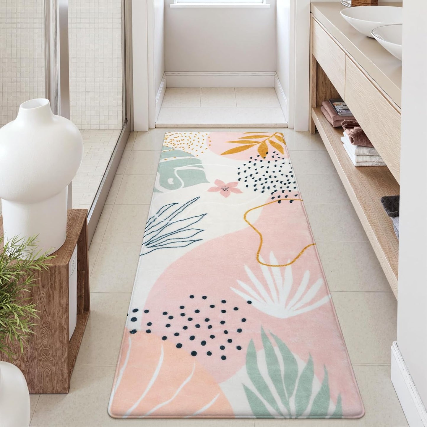 Uphome Sage Green Bathroom Rug Set, Cute Abstract Plant Bath Mat Set, Non Slip Machine Washable Bath Rugs, Soft Velvet Small Bathroom Mat, Mid Centry Aesthetic Botanical Floor Mats for Tub Sink Shower